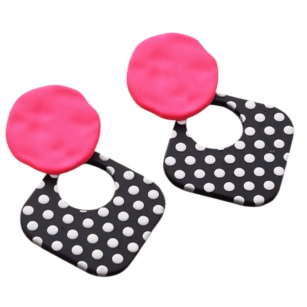Pink Polka Dot Dangle Earrings